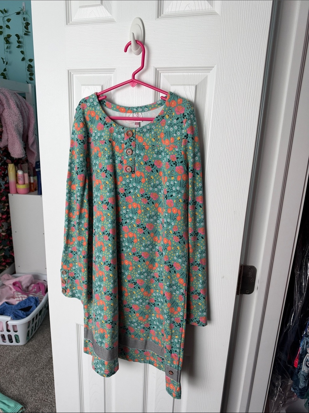Matilda Jane Teal Floral Button-Front Long-Sleeve Dress